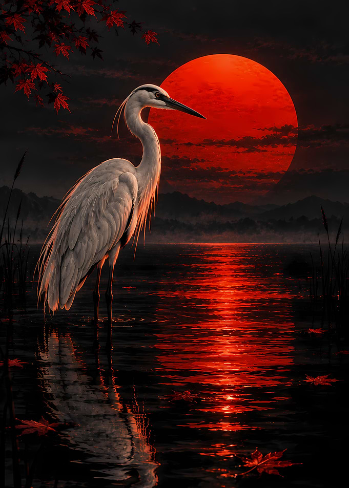 The Crimson Heron – Vermilion Stillness