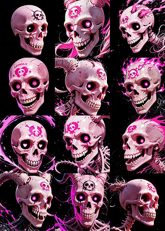 Pink Skull Character Grid