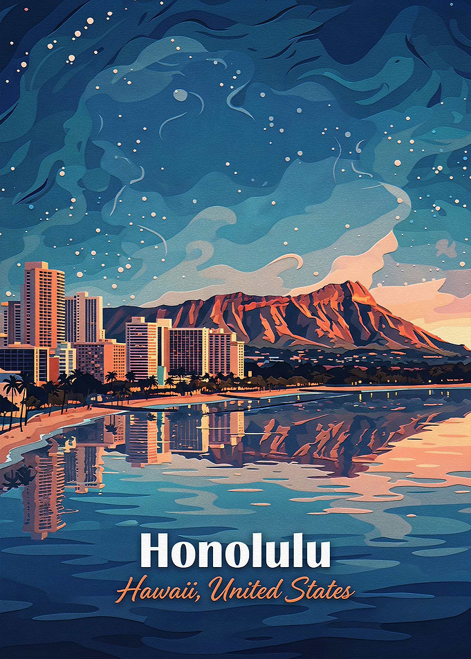Honolulu Hawaii Travel Poster
