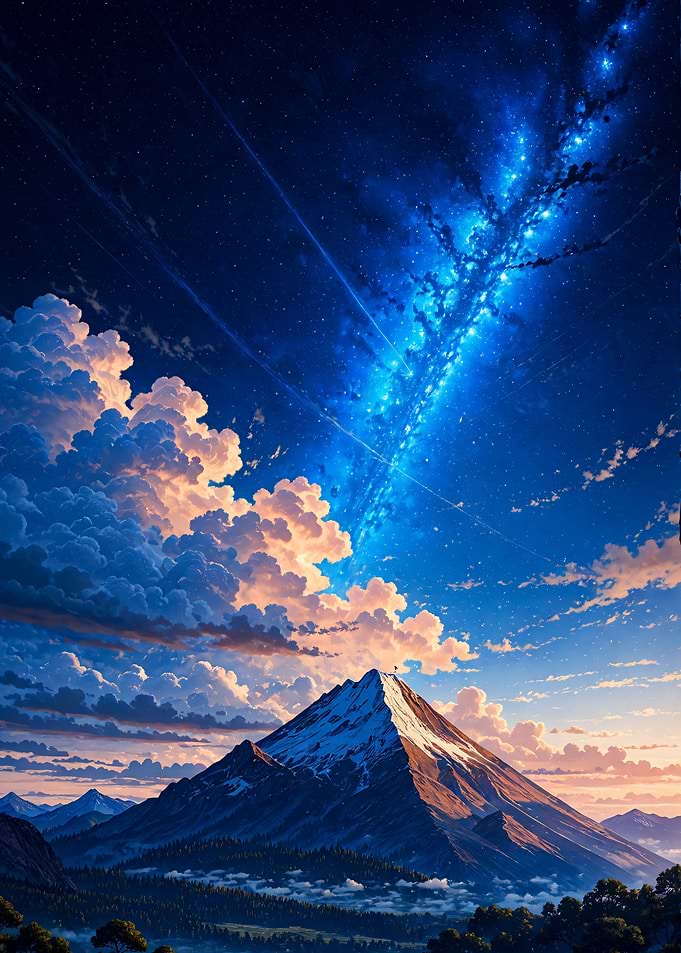 Majestic Mountain Under Starry Galaxy Sky Landscape