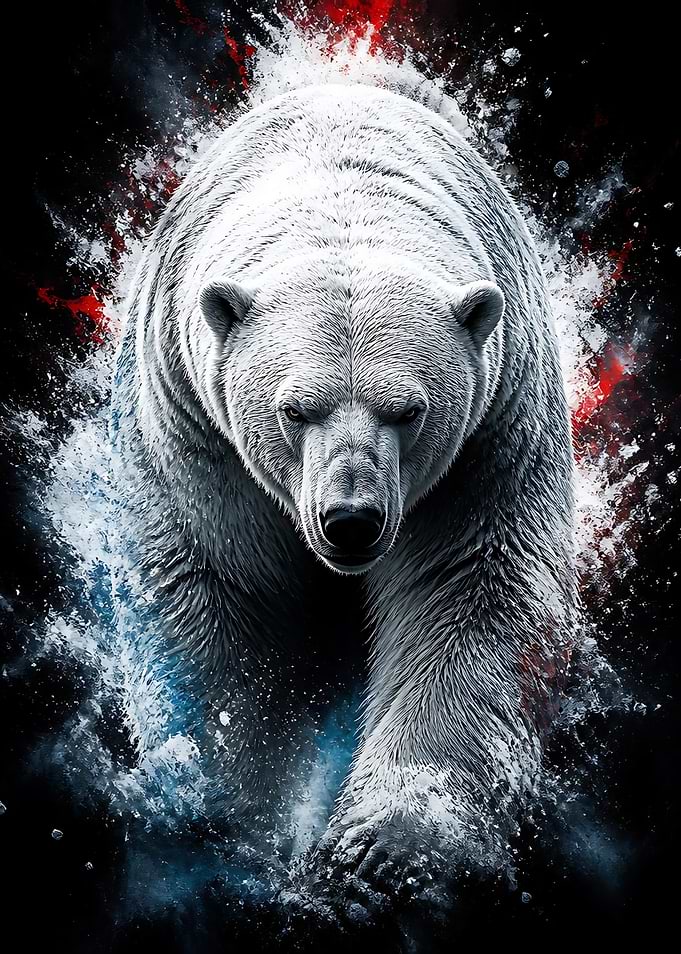 Fierce Polar Bear in Splashing Water