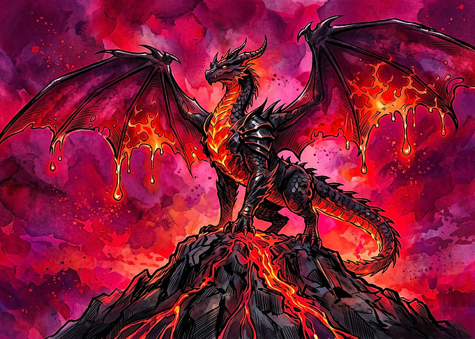 Majestic Fire Dragon on Volcano