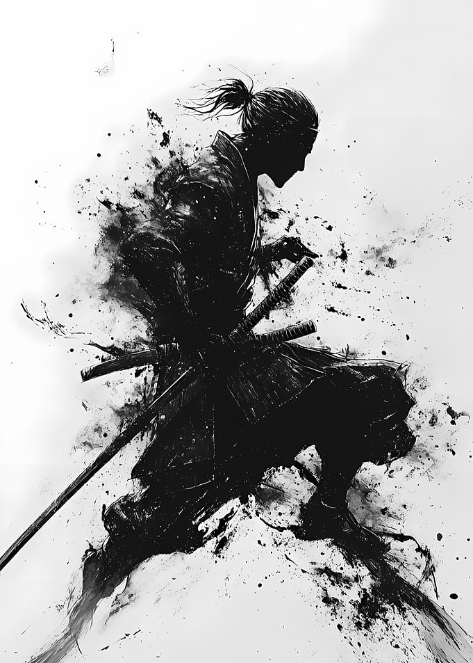Ink Wash Samurai Warrior Silhouette