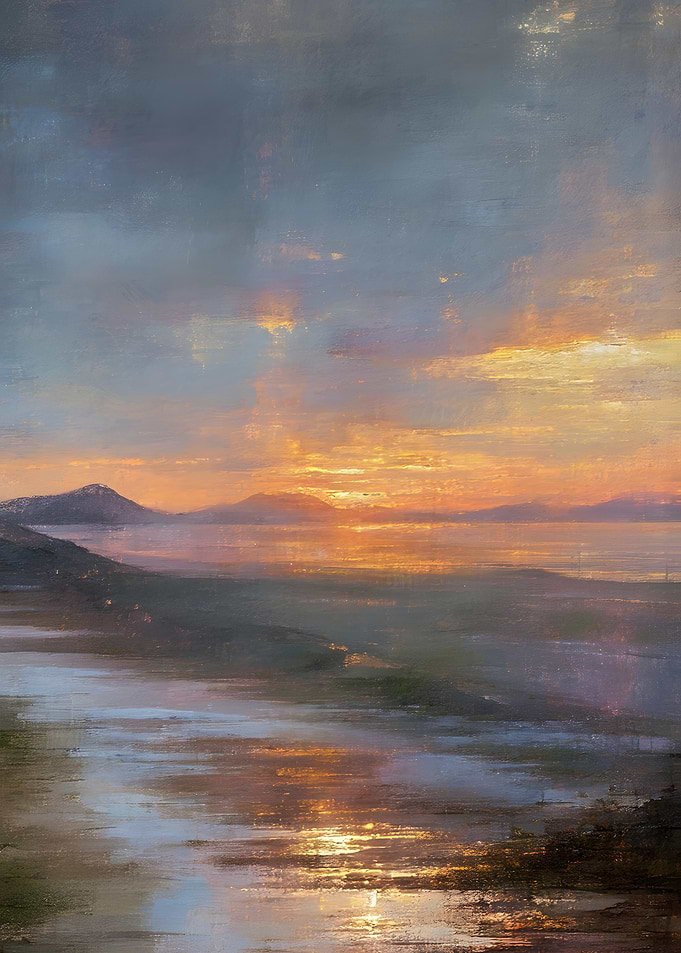 Impressionist Sunset Over Calm Water