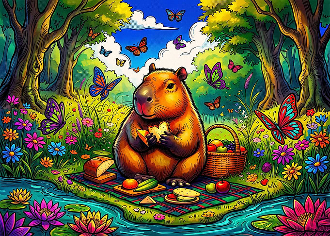Capybara Having a Picnic in Nature