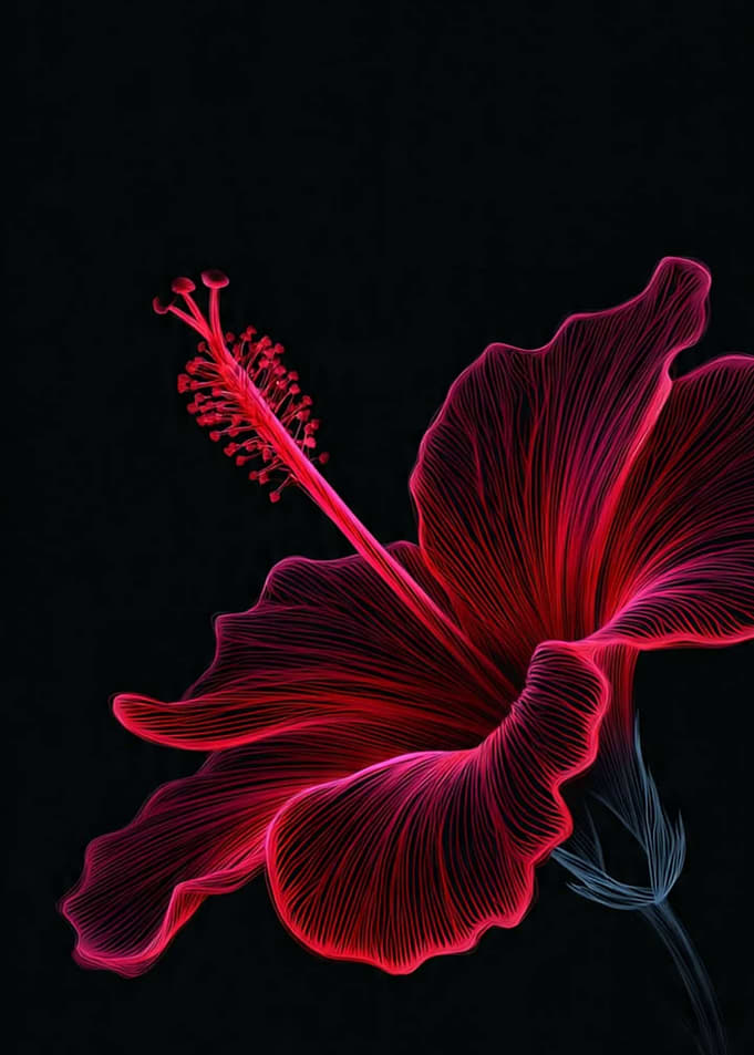Neon Red Hibiscus Flower Illustration