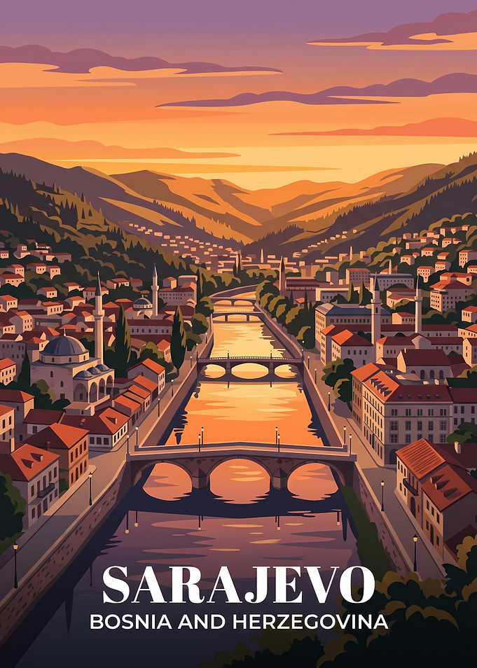 Sarajevo Sunset Travel Poster