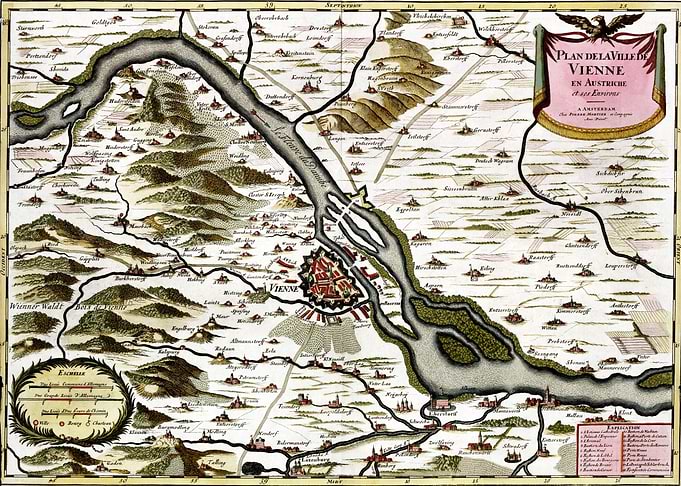 18th Century Antique Map of Vienna (1709)