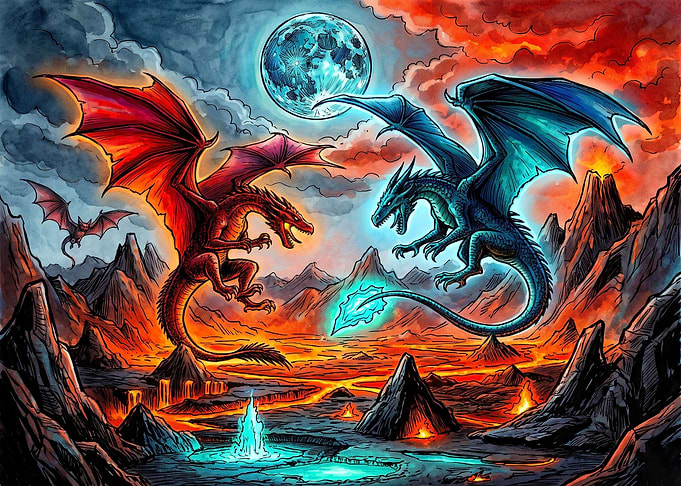 Epic Battle of Fire and Ice Dragons