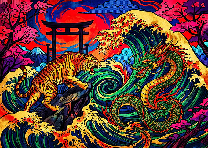 Tiger and Dragon Japanese Battle Art
