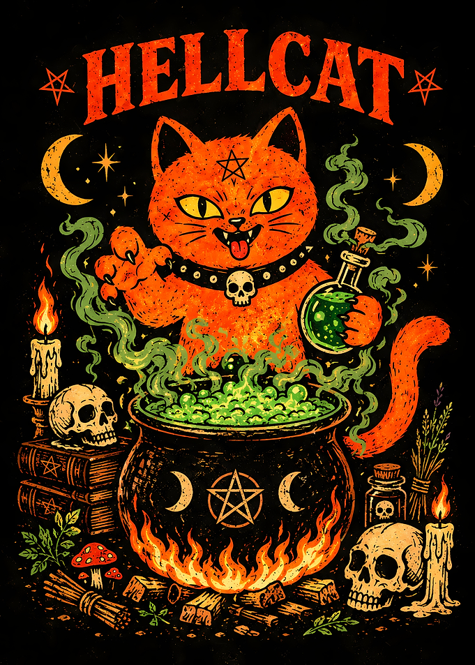 Hellcat Witchcraft Cauldron Illustration