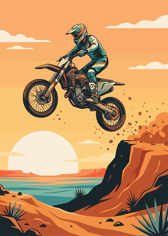 Motocross Rider Jumping at Sunset