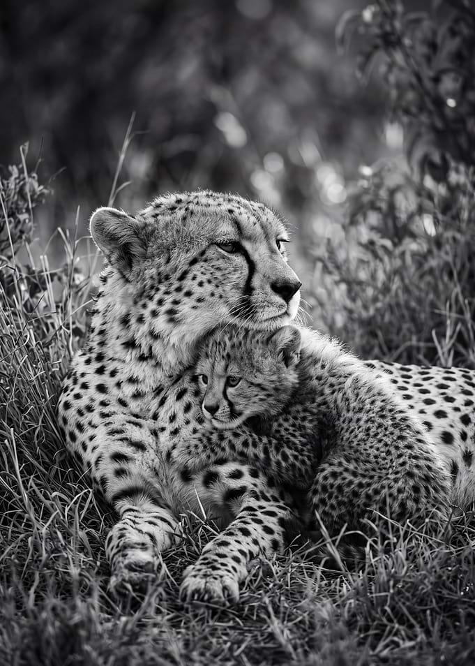 Cheetah Mother and Cub Cuddling