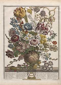 Vintage Botanical Illustration of March Flowers Bouquet