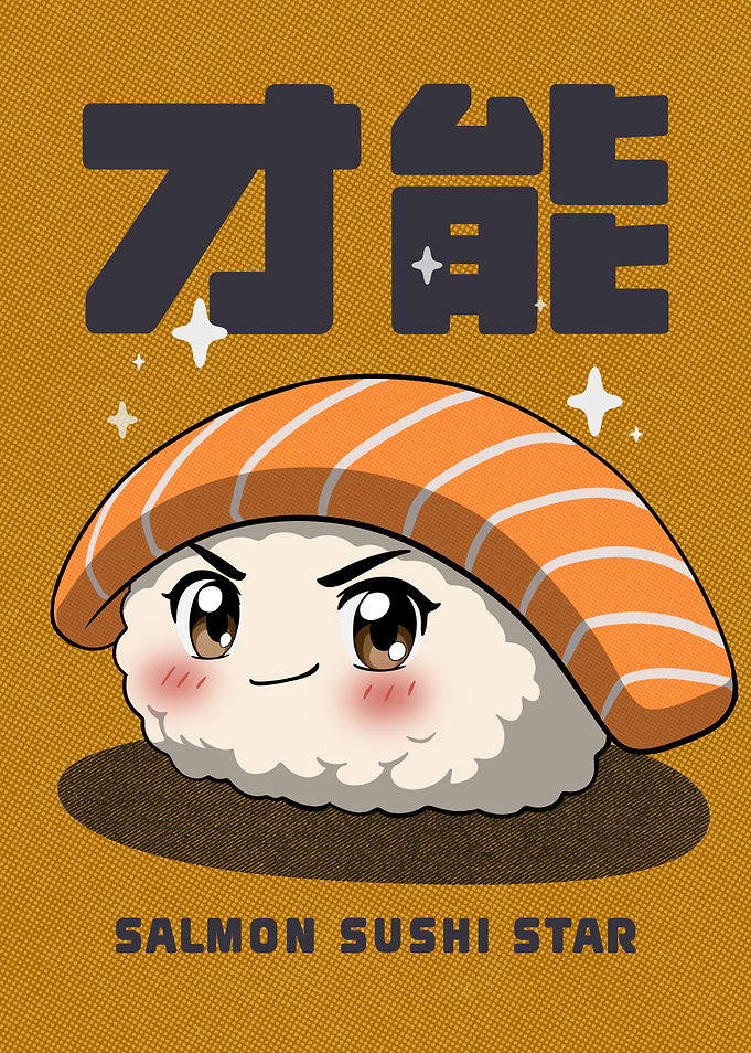 Cute Salmon Sushi Character Illustration