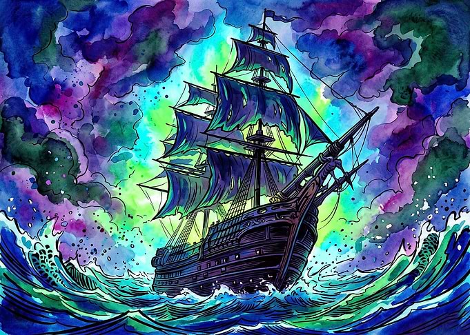 Ghost Ship in Stormy Seas
