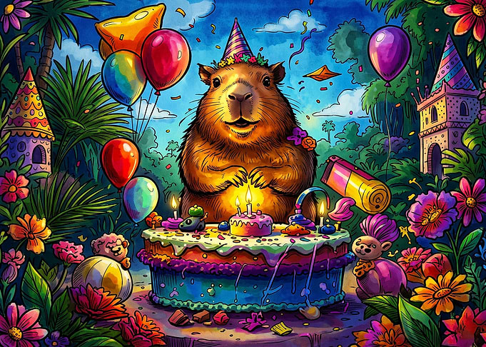 Capybara Birthday Celebration in Jungle