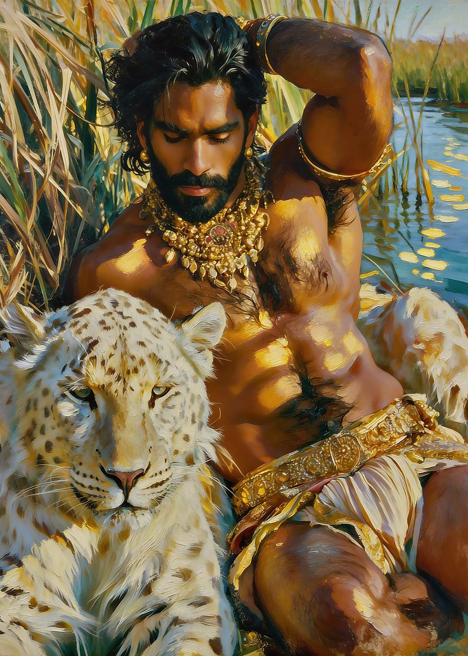 Warrior with Leopard in Reeds