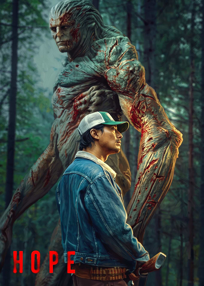 Man and Giant Monster in Forest