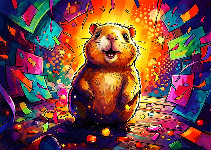 Cheerful Hamster Celebrating with Confetti