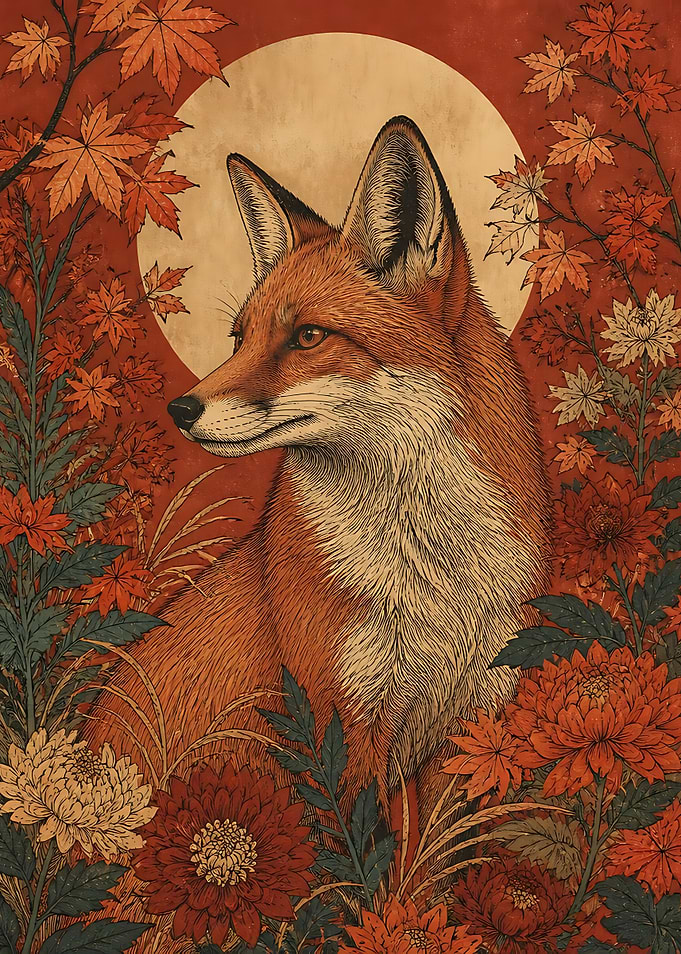 Autumn Fox Amidst Floral Foliage