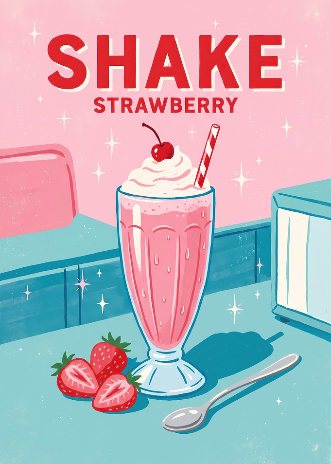 Retro Strawberry Milkshake Poster