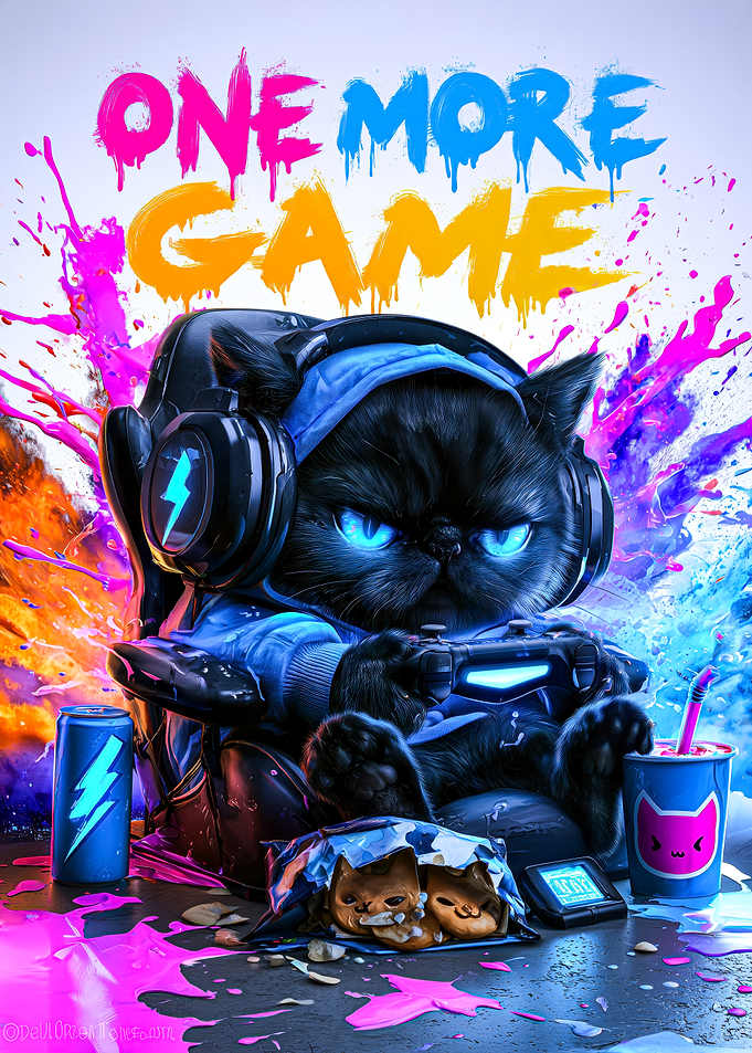Gamer Black Cat One More Game