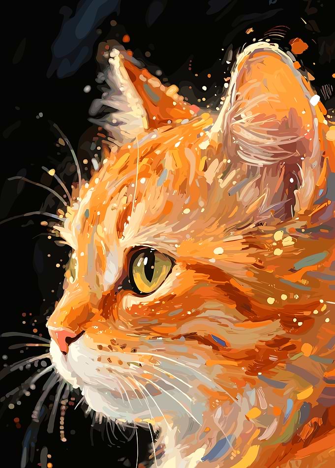 Vibrant Impressionist Orange Cat Portrait