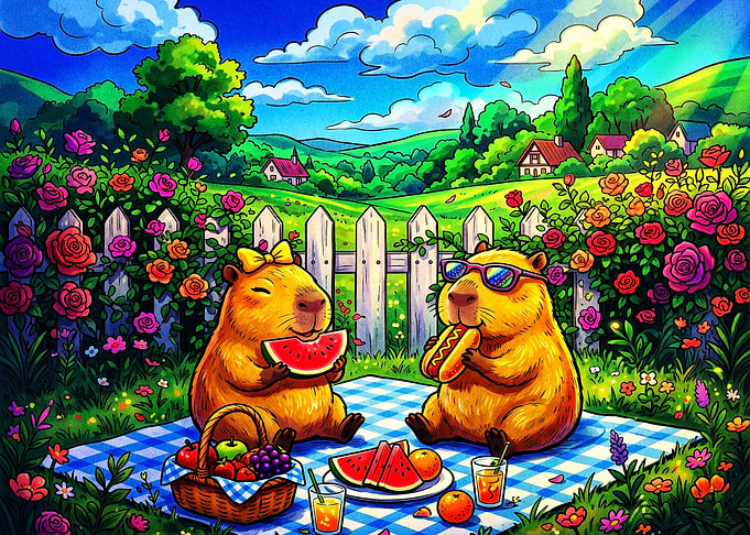 Capybaras Having a Sunny Picnic