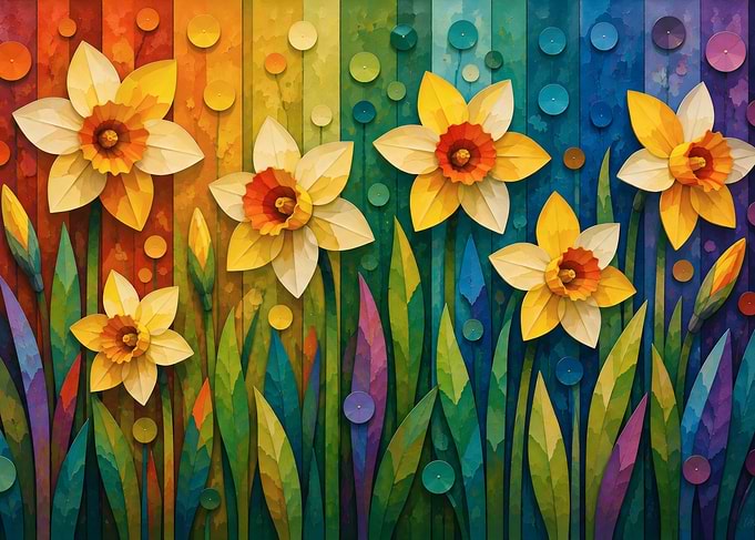 Vibrant Rainbow Daffodil Floral Art