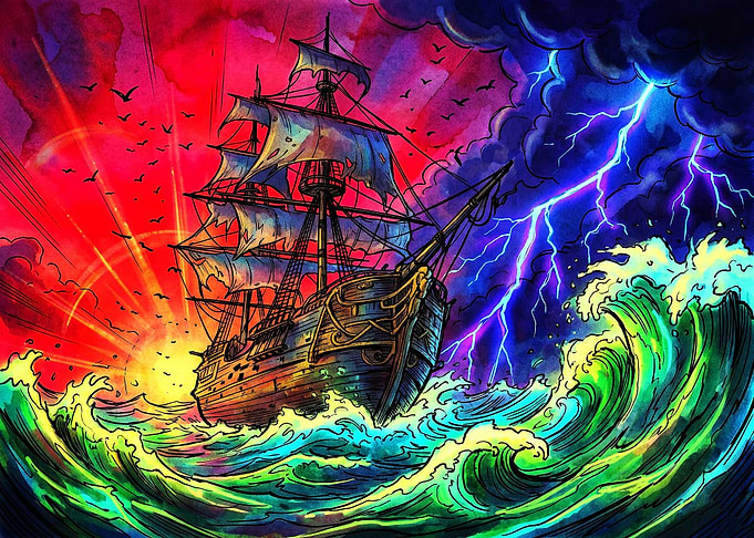 Stormy Sea Sailing Ship Illustration