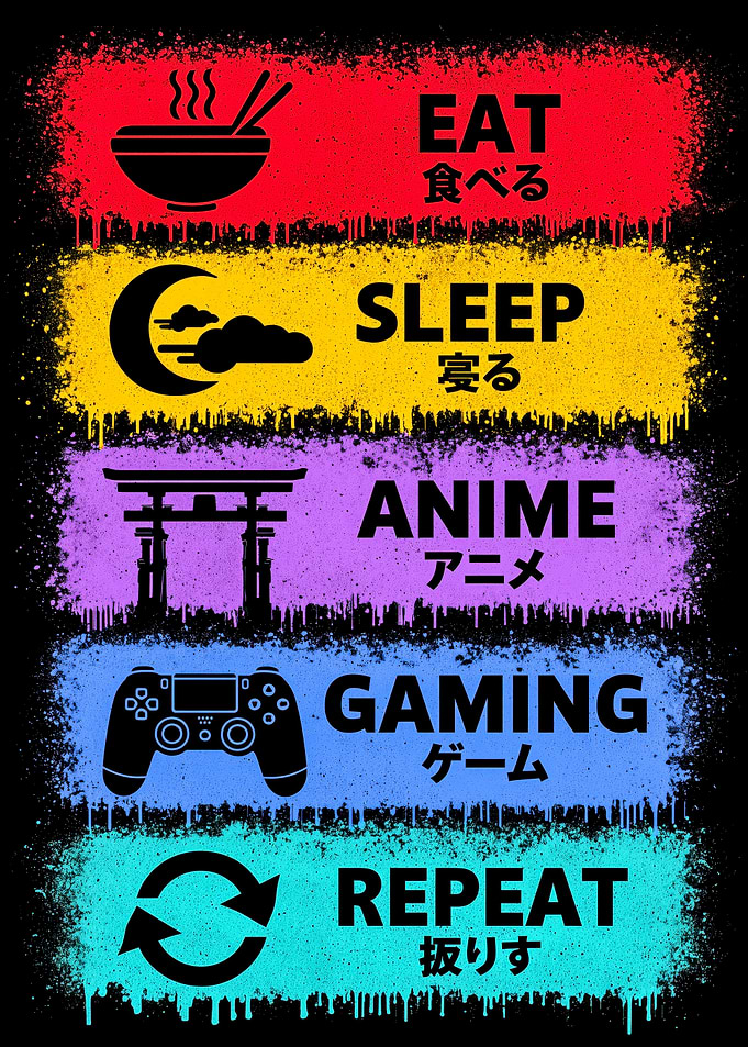 Eat Sleep Anime Gaming Repeat Design