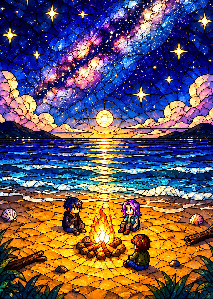 Stardew Valley Beach Campfire Stained Glass