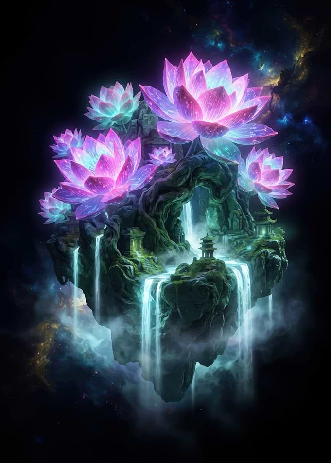 Floating Lotus Island in Space