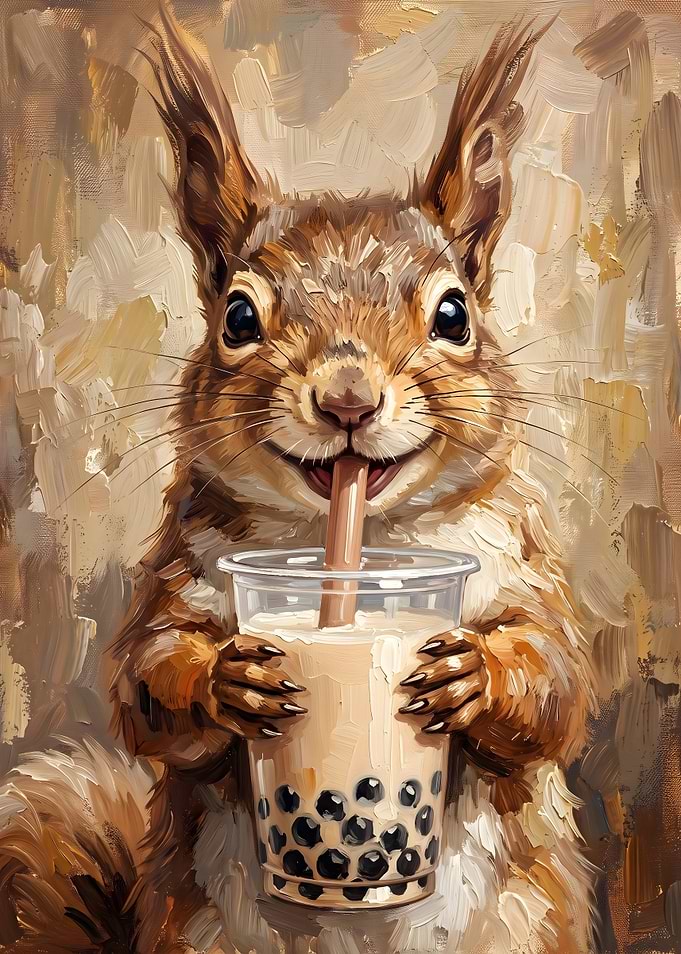 Squirrel Drinking Bubble Tea