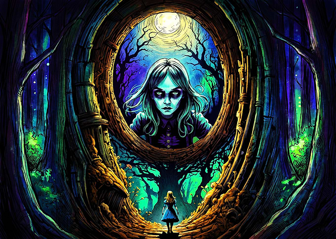 Alice in a Dark Fantasy Forest