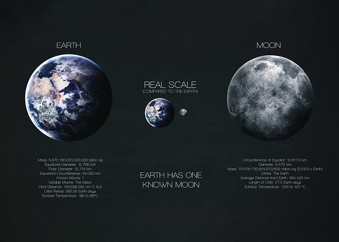 Earth and Moon Scale Comparison Infographic