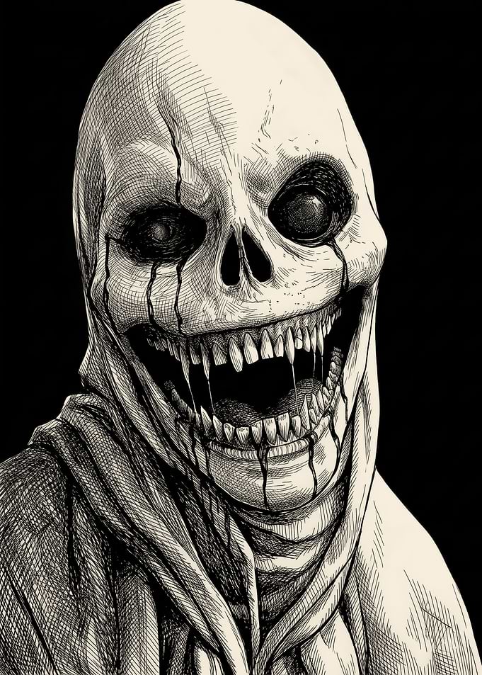 Creepy Smiling Skull Creature Illustration