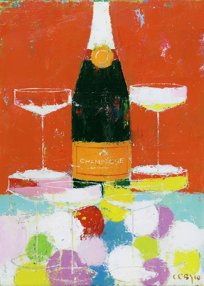 Champagne Bottle and Glasses Painting