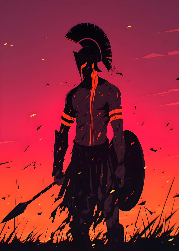 Spartan Warrior Silhouette at Sunset