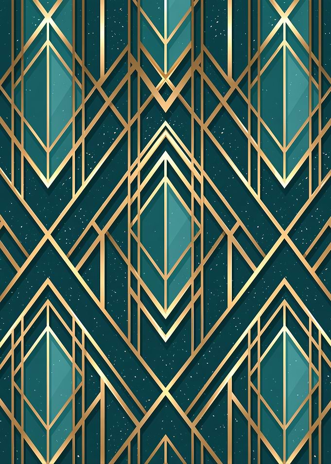 Art Deco Geometric Gold Teal Pattern
