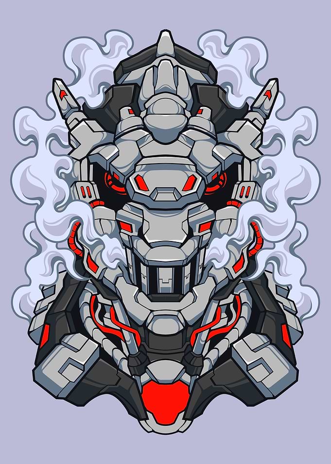 Cybernetic Mecha Dragon Head Illustration