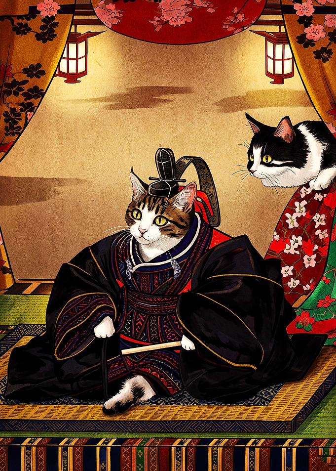 Cat Samurai in Traditional Japanese Attire