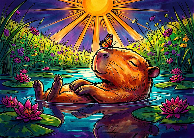 Capybara Relaxing in a Pond