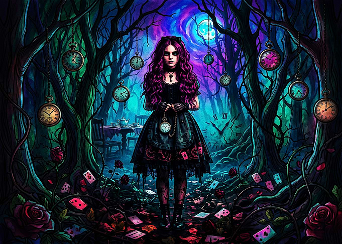 Gothic Alice in Wonderland Forest Scene