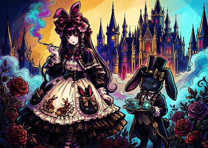 Gothic Lolita and Rabbit Tea Party