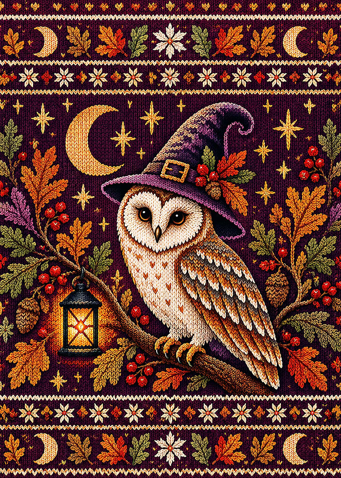 Knitted Halloween Witch Owl