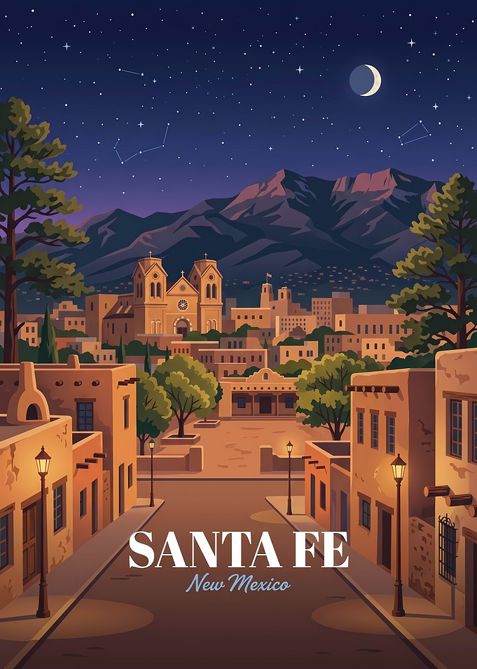Santa Fe New Mexico Night Poster