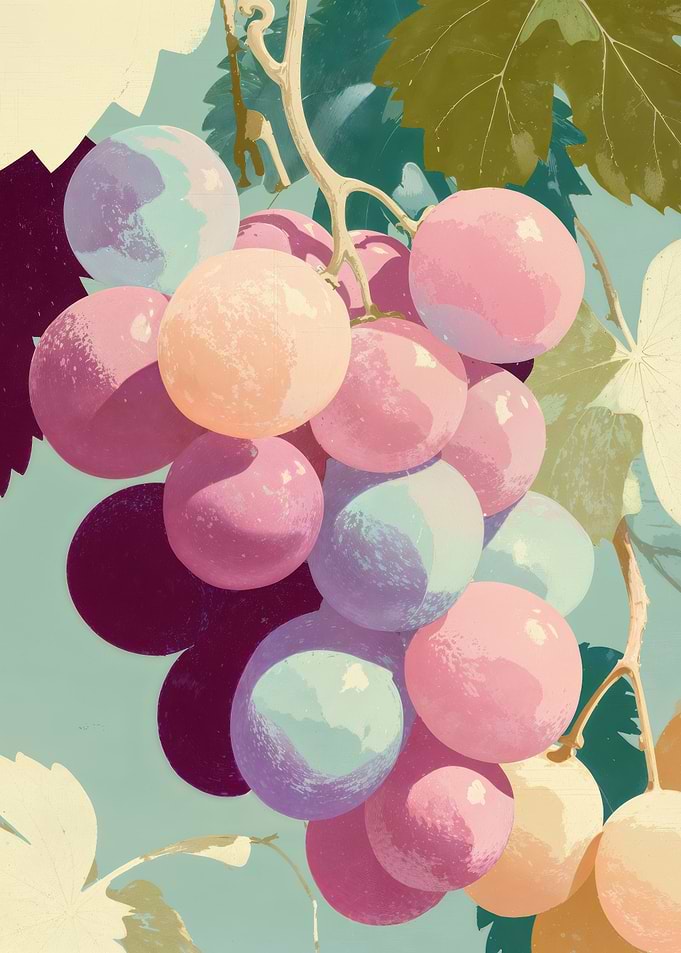 Cluster of pastel pink and purple grapes