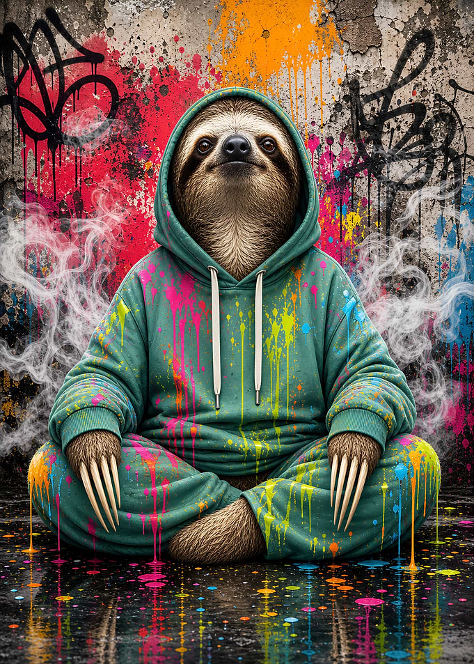 Graffiti Sloth in Teal Hoodie